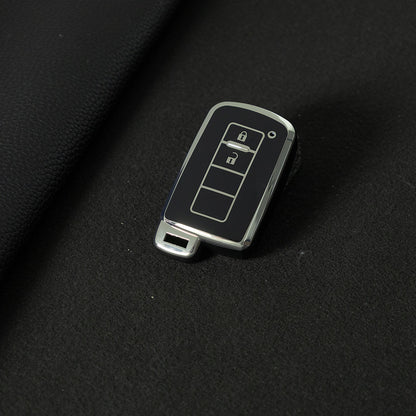 TOD2T1 Black-Silver Plating TPU 2 Buttons Car Key Cover Case for Toyota Rav4 2021 Hybrid Camry 2020 Prado Corolla Sedan 2019