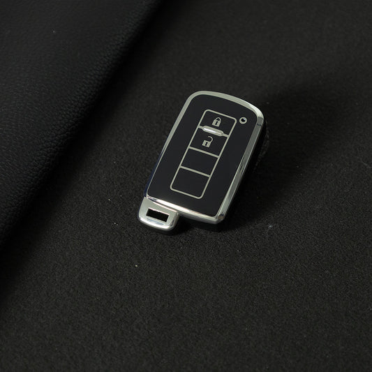 TOD2T1 Black-Silver Plating TPU 2 Buttons Car Key Cover Case for Toyota Rav4 2021 Hybrid Camry 2020 Prado Corolla Sedan 2019