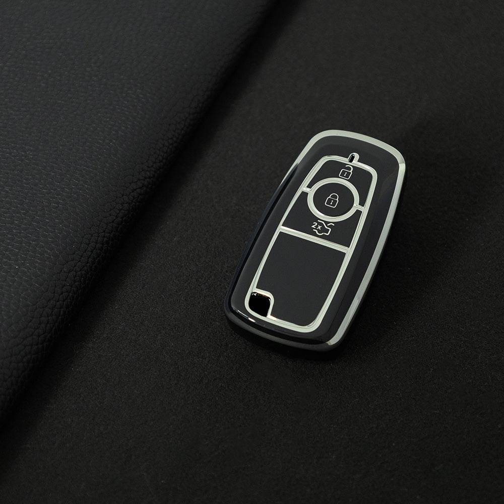 FOB1T1 Black-Silver Plating TPU Car Key Case Cover Holder for Ford Fusion Edge Mustang Explorer F150 F250 F350