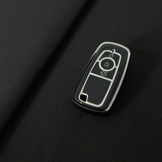 FOB1T1 Black-Silver Plating TPU Car Key Case Cover Holder for Ford Fusion Edge Mustang Explorer F150 F250 F350