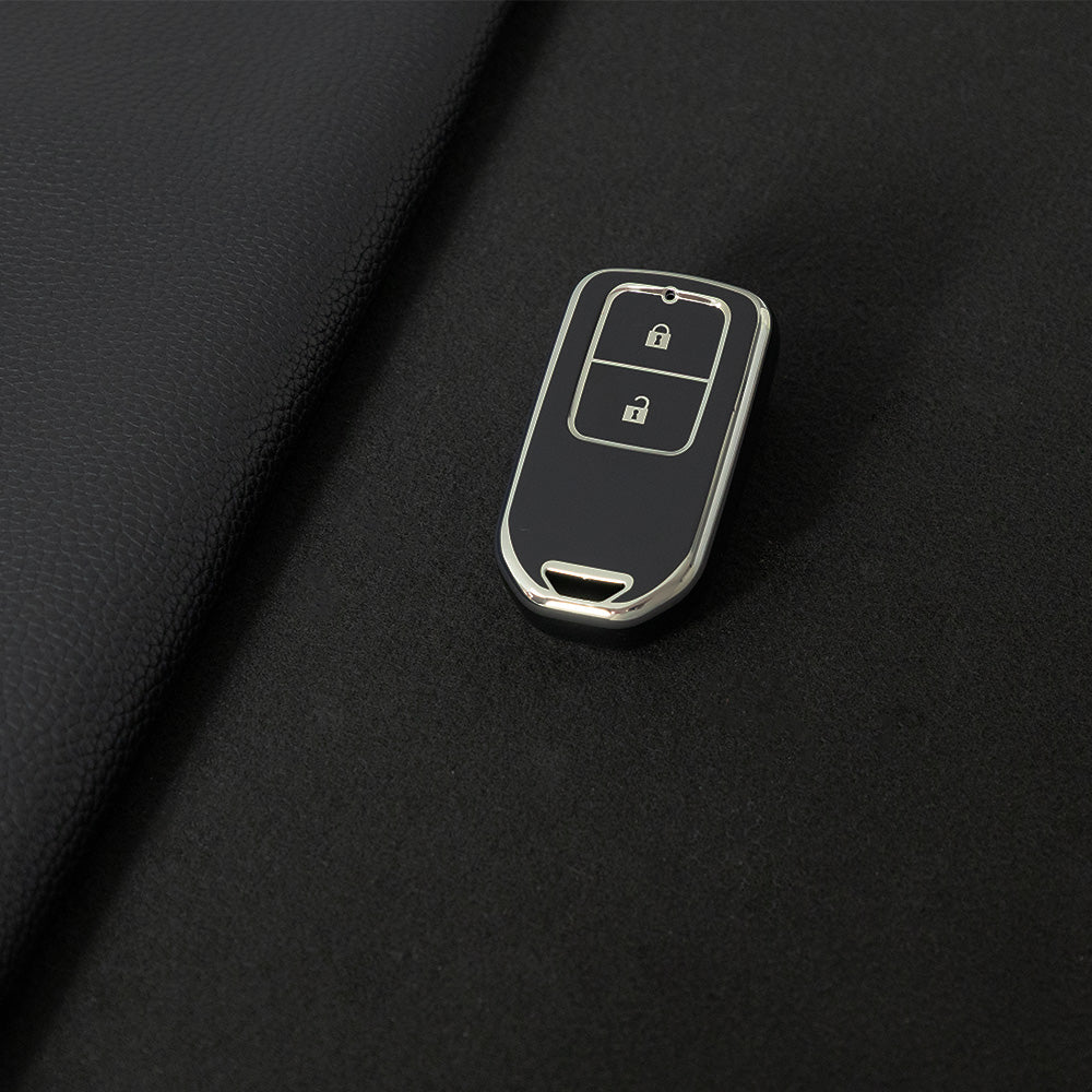 HOA2T1 Black-Silver Plating Car Key Cover 2/3/4/5-Button Full-Coverage TPU Key Cover for Honda CR-V/Accord/Civic/Fit/Jade/Odyssey - Anti-Scratch Protective Case
