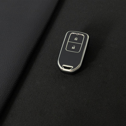 HOA2T1 Black-Silver Plating Car Key Cover 2/3/4/5-Button Full-Coverage TPU Key Cover for Honda CR-V/Accord/Civic/Fit/Jade/Odyssey - Anti-Scratch Protective Case