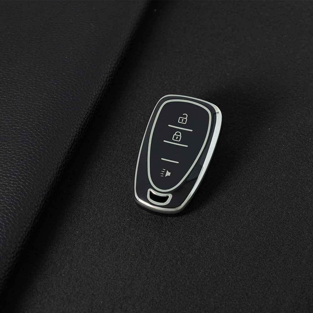 CEA1T1 Black-Silver Plating New Soft TPU Car Key Case Cover for Chevrolet Chevy Malibu Camaro Cruze Traverse Sonic Volt Bolt Equinox