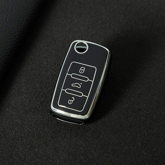 VOB1T1 Black-Silver Plating Car Key Cover For Volkswagen Sagitar PASSAT CC Polo Skoda Key Rings Keychain