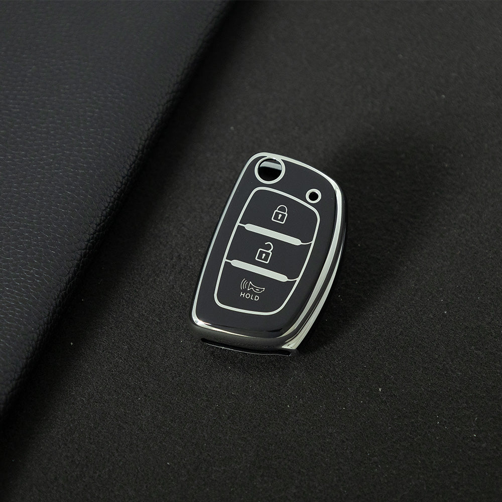 HYF4T1 Black-Silver Plating TPU Car Key Case Cover  for Hyundai Elantra Sonata Kia Forte Optima Spectra 3 Button Protector