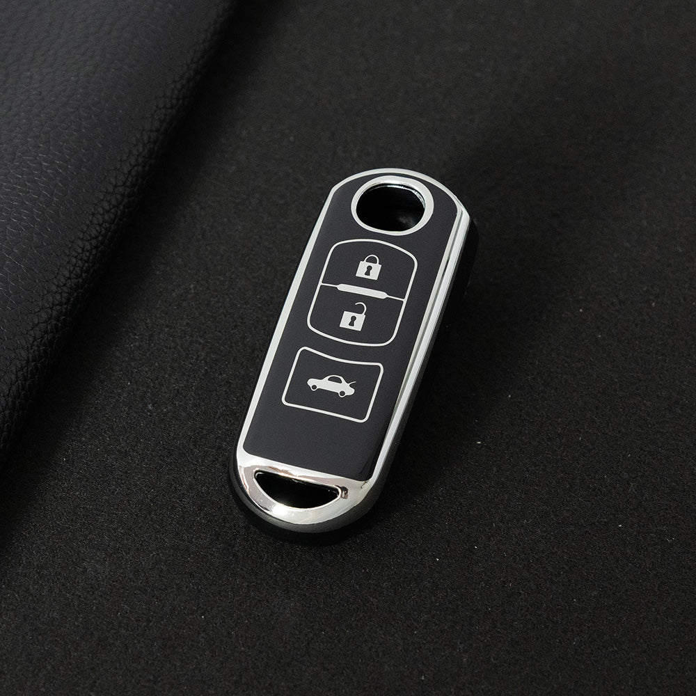 MAB1T1 Black-Silver Plating Car Key Cover Car Key case Key Fob Cover for Mazda CX-5 CX-3 CX-9 MX-5 Miata for Mazda 3 6 Accessories 4 Buttons TPU Key Case