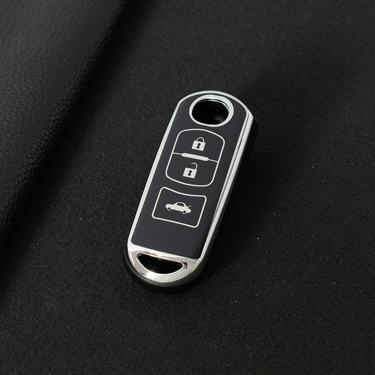MAB1T1 Black-Silver Plating Car Key Cover Car Key case Key Fob Cover for Mazda CX-5 CX-3 CX-9 MX-5 Miata for Mazda 3 6 Accessories 4 Buttons TPU Key Case