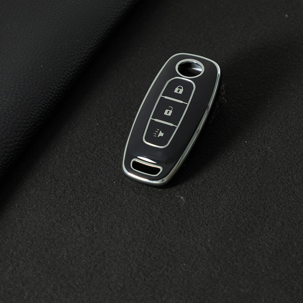 NIA5T1 Black-Silver Plating TPU Car Key Cover Key Fob Holder Suitable for Nissan Sylphy Bluebird Teana X-Trail Murano GTR