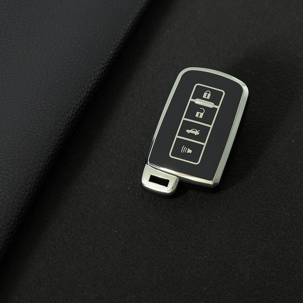 TOD4T1 Black-Silver Plating For Toyota Camry TPU Car Key Case Cover Bag Shell Fob Protector 4 Button