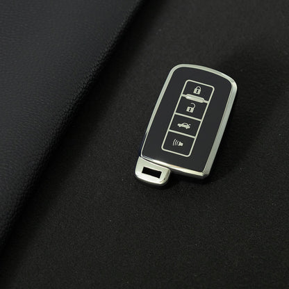 TOD4T1 Black-Silver Plating For Toyota Camry TPU Car Key Case Cover Bag Shell Fob Protector 4 Button