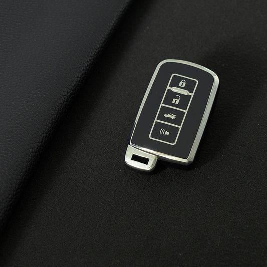 TOD4T1 Black-Silver Plating For Toyota Camry TPU Car Key Case Cover Bag Shell Fob Protector 4 Button