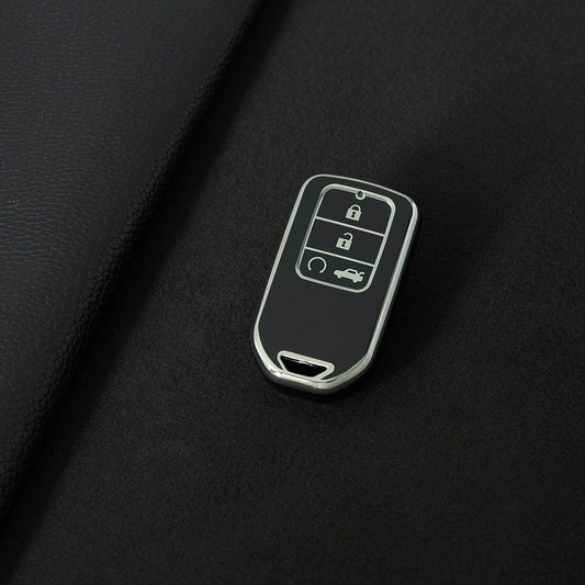 HOA8T1 Black-Silver Plating Car Key Cover New Soft TPU Car Remote Key Case Cover Shell Fob for Honda Civic Vezel City Jade Pilot Jazz BRV XRV HRV Fit Odyssey Accessories