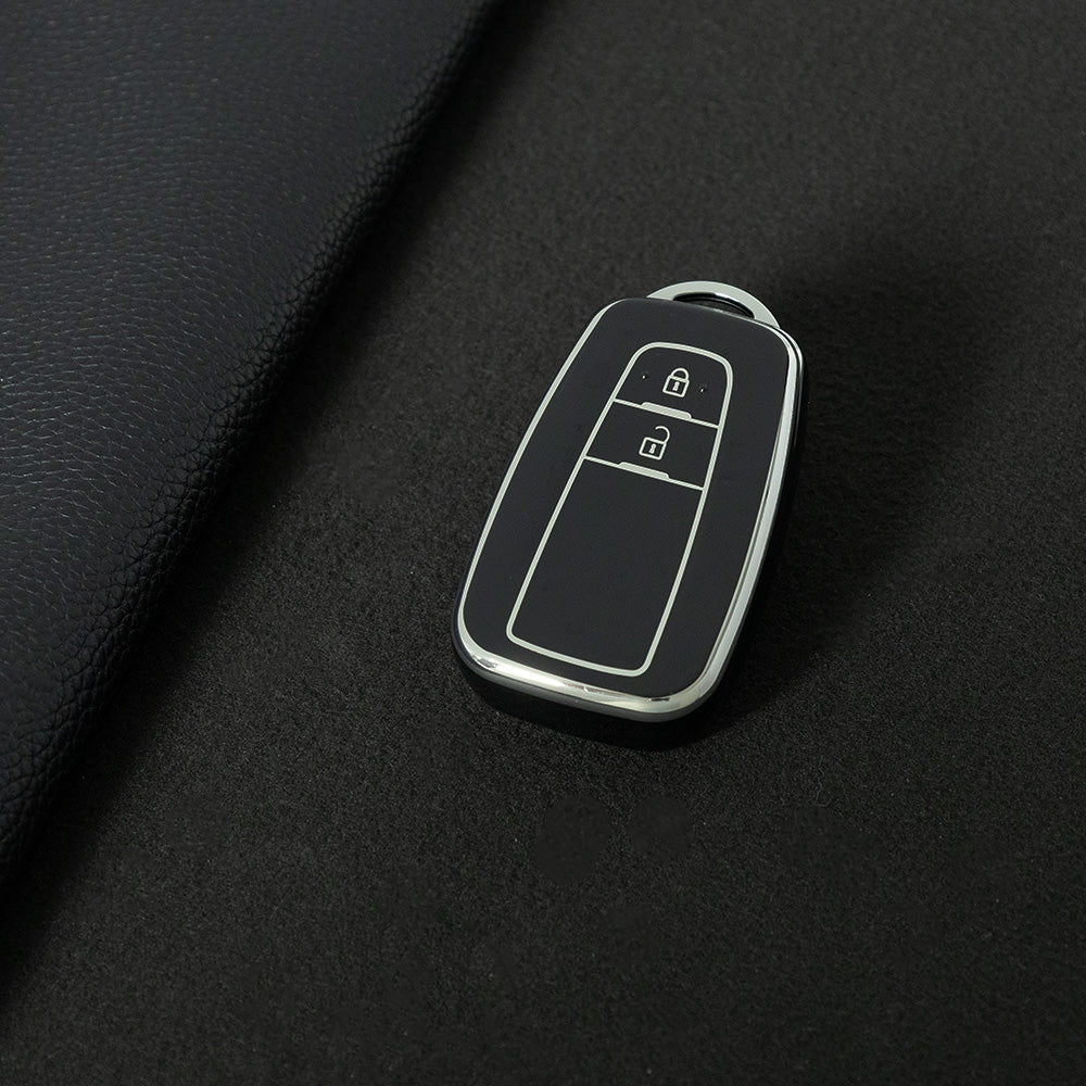 TOB2T1 Black-Silver Plating Car Key Cover Premium Soft TPU Car Key Case Cover Shell for Toyota LEVIN COROLLA RAV4 IZOA AVALON CHR Plarad Camry Key Rings Keychain Bag