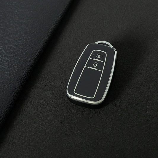 TOB2T1 Black-Silver Plating Car Key Cover Premium Soft TPU Car Key Case Cover Shell for Toyota LEVIN COROLLA RAV4 IZOA AVALON CHR Plarad Camry Key Rings Keychain Bag