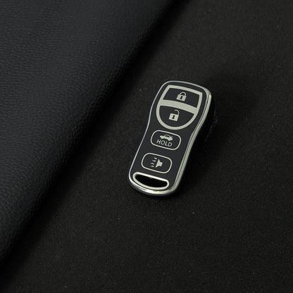NIJ2T1 Black-Silver Plating TPU Car Key Cover for Nissan 350Z Maxima Sentra Armada Titan Kicks Murano