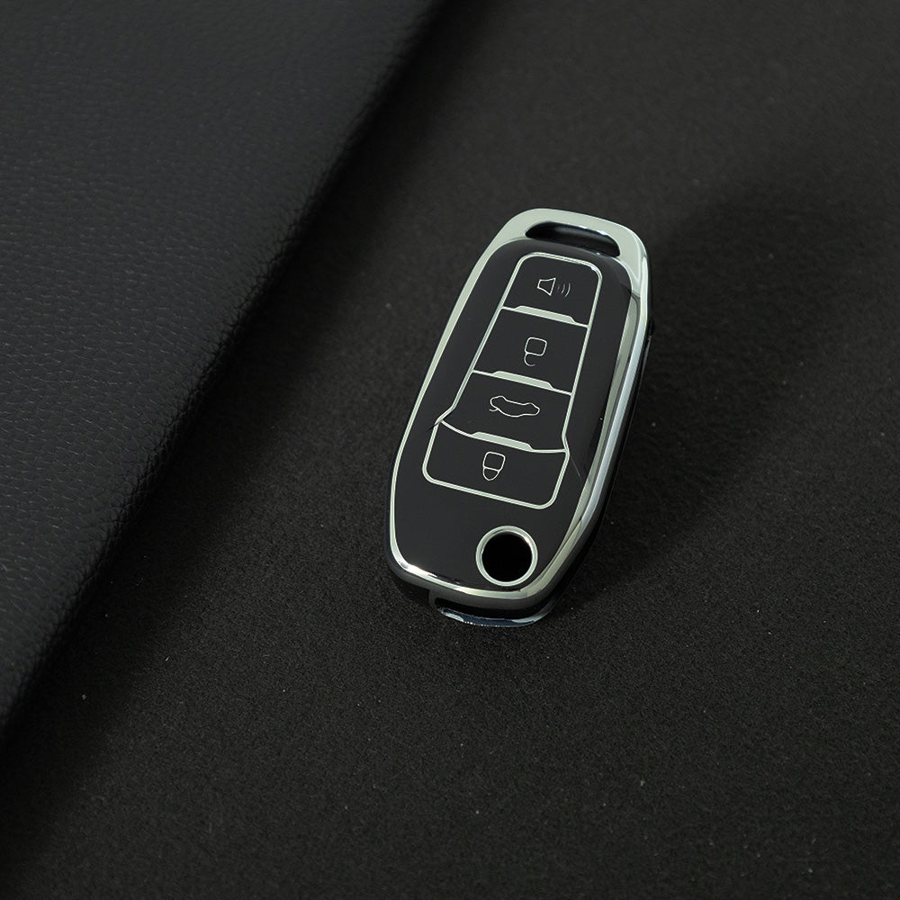 FOA7T1 Black-Silver Plating Car Key Cover for Ford Fusion Fiesta Escort Mondeo Everest Ranger
