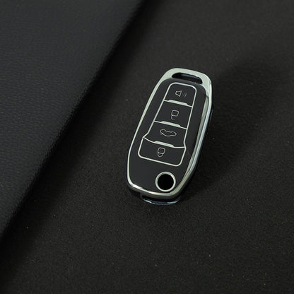 FOA7T1 Black-Silver Plating Car Key Cover for Ford Fusion Fiesta Escort Mondeo Everest Ranger