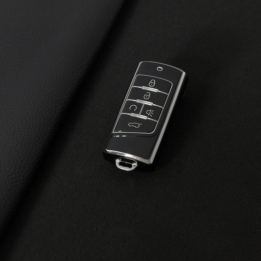 TRA2T1 Black-Silver Plating Car Key Cover TPU Premium Soft Car Key Case Cover Shell for Trumpchi GA4/8/6 GS3/GS5/4COUPE/GS8 M6 M8 Key Rings Keychain Bag Accessory