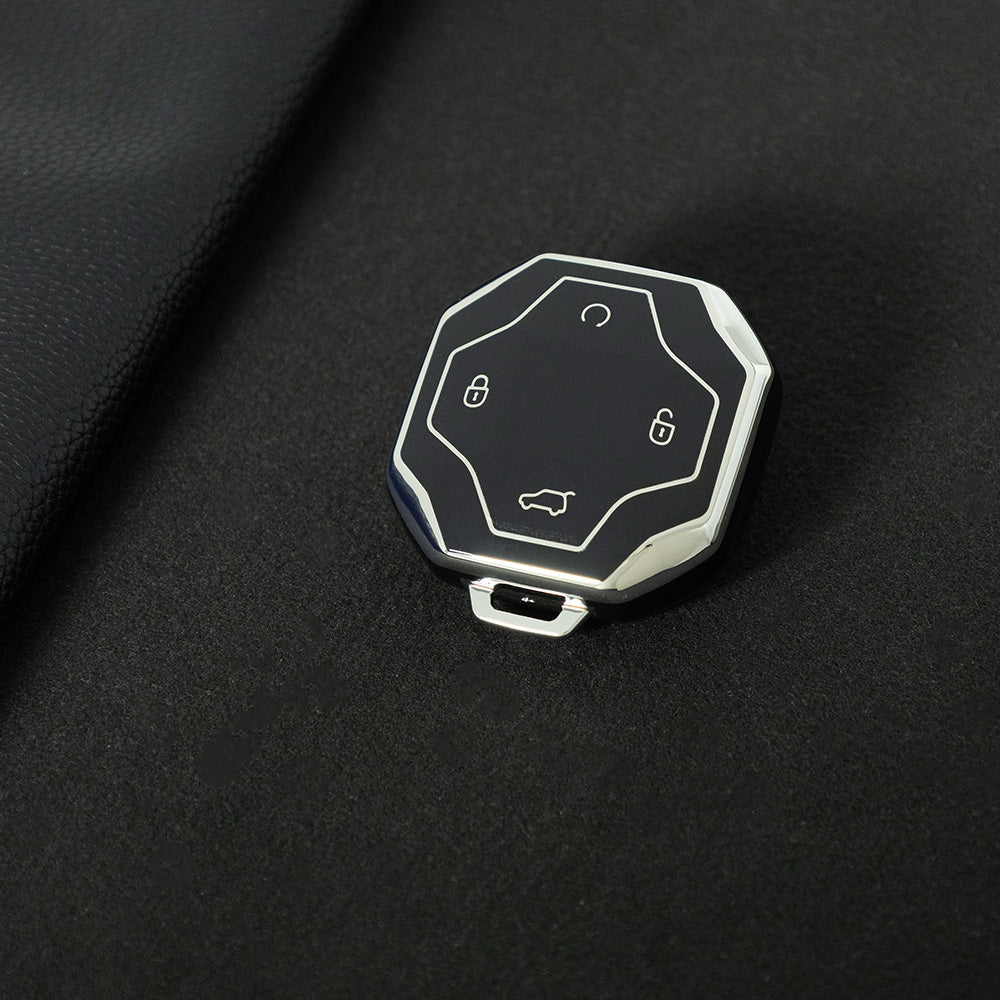 CRN1T1 Black-Silver Plating Car Key Cover TPU Premium Soft Car Key Case Cover Shell for JETOUR Traveler T2 X70 Coupe X90 X95 Key Ring Keychain Bag