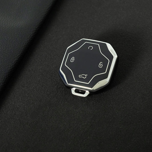 CRN1T1 Black-Silver Plating Car Key Cover TPU Premium Soft Car Key Case Cover Shell for JETOUR Traveler T2 X70 Coupe X90 X95 Key Ring Keychain Bag