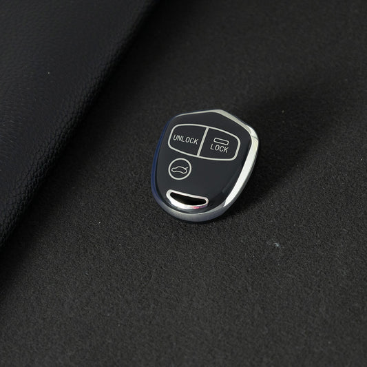 MIH1T1 Black-Silver Plating 3 BUTTON TPU Car Key Fob Cover Case for Mitsubishi Lancer Outlander Mirage Montero Pajero Shogun L200