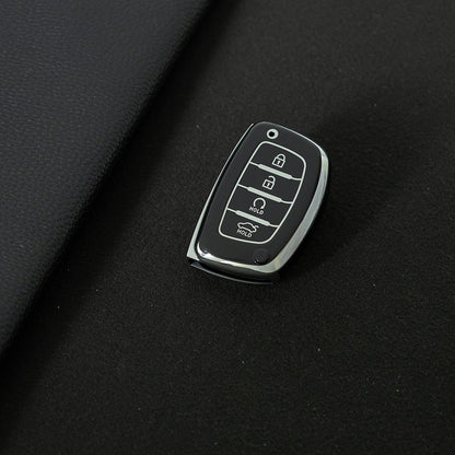 HYD4T1 Black-Silver Plating TPU Car Key Case Cover for Hyundai Ix25 Ix35 I10 I20 Solaris Tucson Sonata Santa Fe Sport Elantra Creta Verna