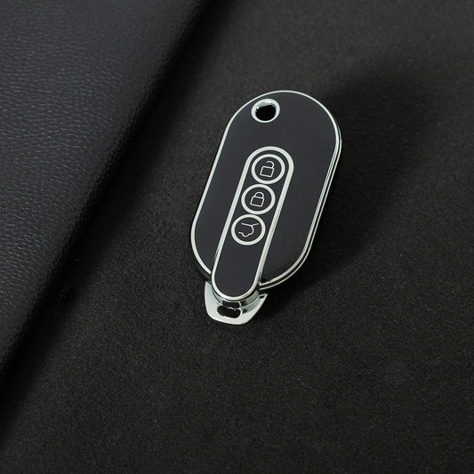 WUF1T1 Black-Silver Plating Car Key Cover TPU Car Remote Key Case Cover Shell Fob for SGM Wuling Hongguang MINIEV Air EV 2023 2022 Auto Protector Bag Accessories