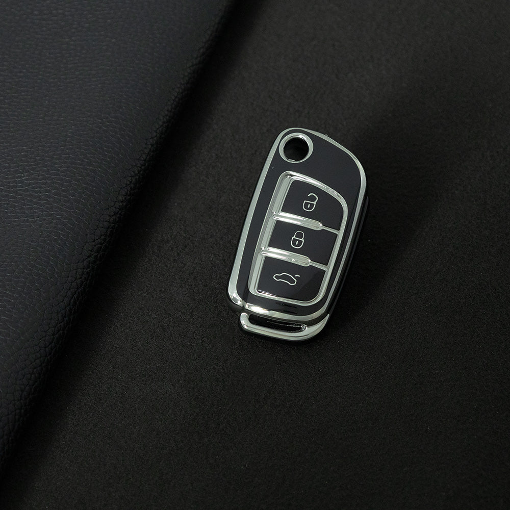 GED1T1 Black-Silver Plating Car Key Cover TPU Premium Soft Car Key Case Cover Shell for GEELY Emgrand X7 Sport GT EC Emgrand 7 LC2 GC2 Key Rings Keychain Bag Accessory