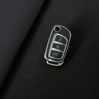 GED1T1 Black-Silver Plating Car Key Cover TPU Premium Soft Car Key Case Cover Shell for GEELY Emgrand X7 Sport GT EC Emgrand 7 LC2 GC2 Key Rings Keychain Bag Accessory