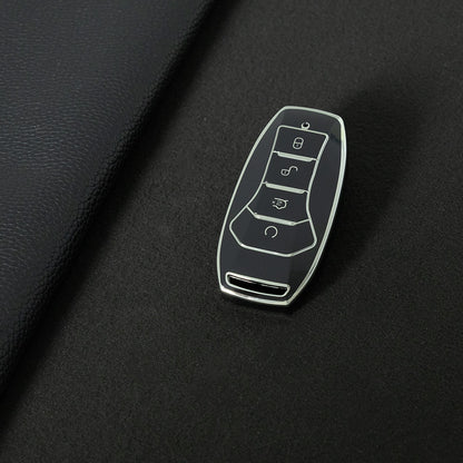 BYA1T1 Black-Silver Plating Car Key Cover TPU premium soft car key cover for BYD Song Plus, Qin DMI, Han EV Yuan Pro, Tang ATTO, with 3 key rings and key chain pouch accessories.