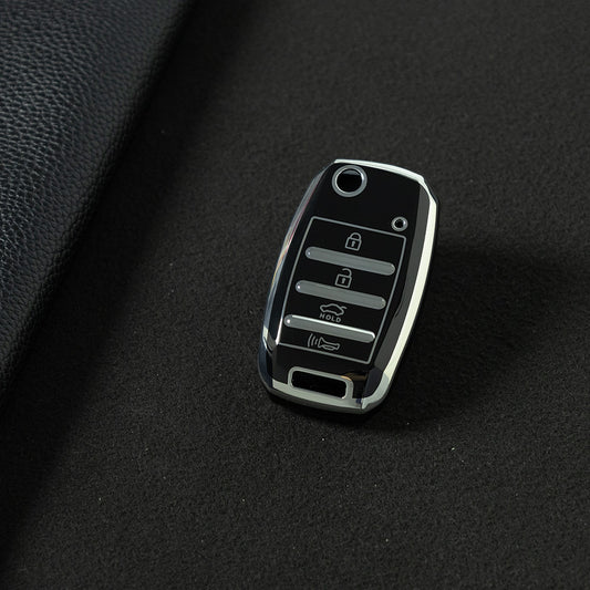 KIE2T1 Black-Silver Plating Golden Line TPU Key Case Cover for Rio 3 K2 Ceed Cerato K3 Sportage 4 Picanto K5 Optima Sorento Forte Stinger 2017 2018