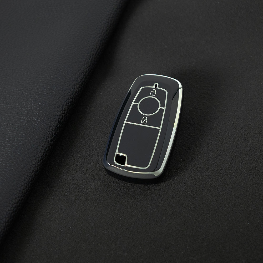 FOB2T1 Black-Silver Plating Car Key Cover TPU Car Key Cover Protector Fob Fit for Ford F-150 F-250 F-350 Ecosport Edge Explorer Fusion Mustang Car Key Holder