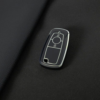 FOB2T1 Black-Silver Plating TPU Car Key Cover Fob Fit for Ford F-150 F-250 F-350 Ecosport Edge Explorer Fusion Mustang