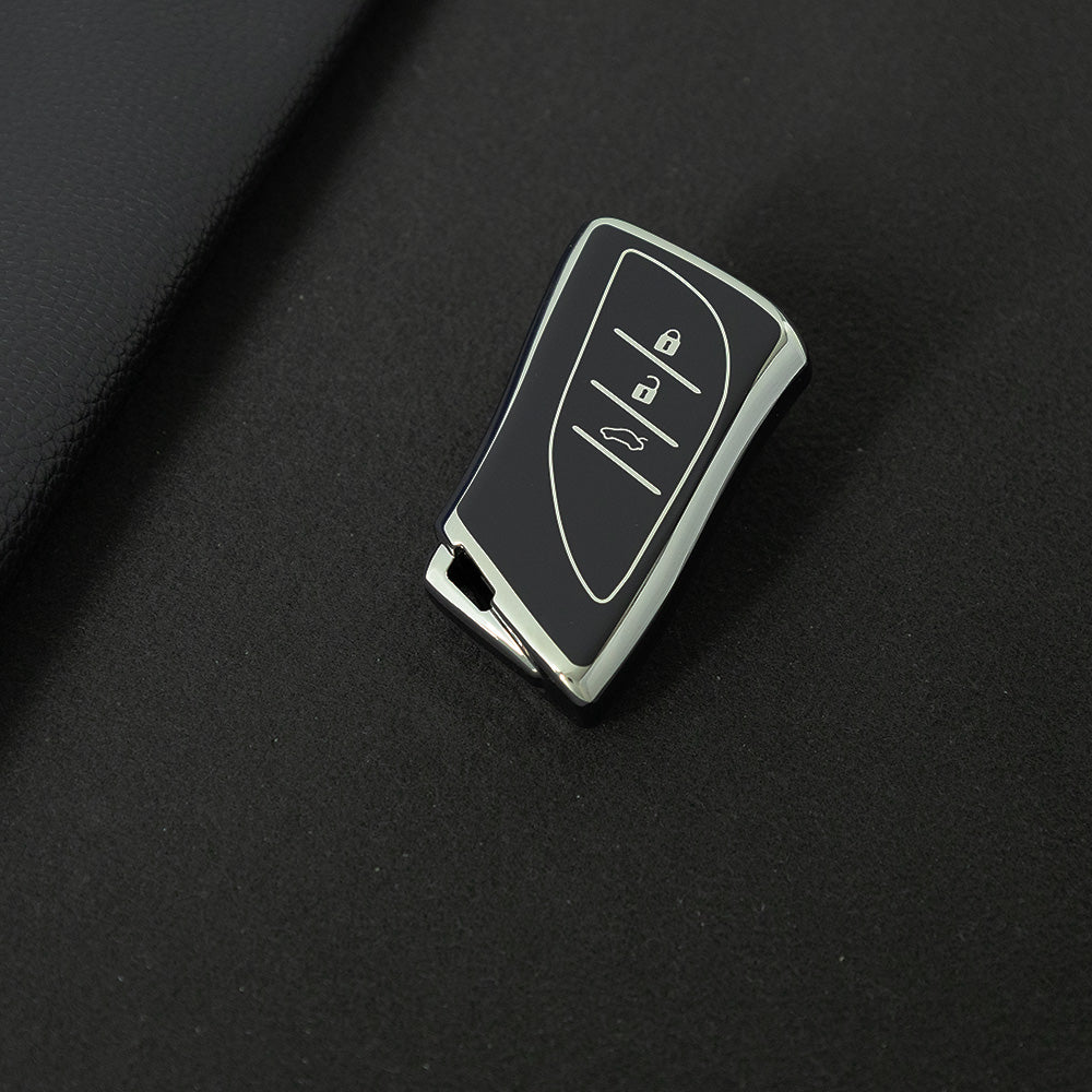 LEB1T1 Black-Silver Plating Fashion Soft TPU Car Remote Key Case Cover Shell Fob for Lexus ES UX200 UX250H ES300H ES350 US200 US260H LX570 Accessories