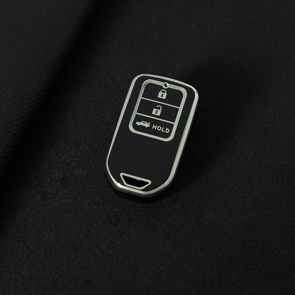 HOA4T1 Black-Silver Plating Car Key Cover Premium Soft TPU Car Key Case Cover Shell for Honda Accord Civic CRV Jade XRV Haoying Elysion