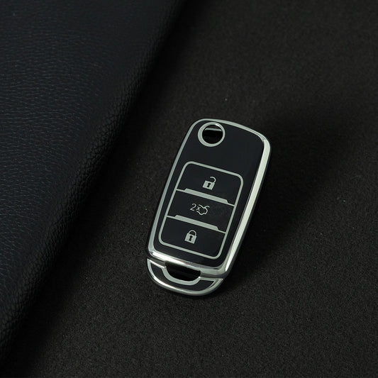 CHB1T1 Black-Silver Plating Car Key Cover For Premium Soft TPU Car Key Case Cover  CHANGAN Benben E-Star CS15 CS35 CS55 EADO LUMIN Key Rings Keychain Bag