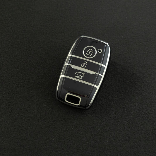 KIH1T1 Black-Silver Plating Car Key Cover Key Soft TPU Car Key Case Cover Shell for KIA K3 K4 K5 KX3 KX5 KX7 Sportage Sorento Stonic Cadenza Landwind Key Rings Keychain Bag