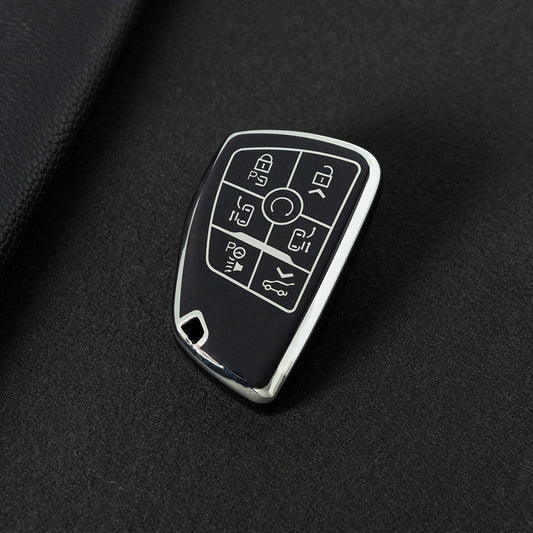 CEV9T1 Black-Silver Plating Tpu Car Key Case Fob Cover Shell for Chevrolet Tahoe Suburban for GMC Yukon for Buick ENVISION S Plus Avenir 2020 2021 2022 2023