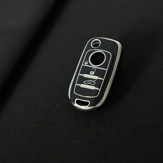 FIB1T1 Black-Silver Plating TPU Car Folding Key Case Cover Shell Holder Fob Protector for FIAT Tipo Toro Nuovo Freedom 500X Doblo Argo Grazie Accessories