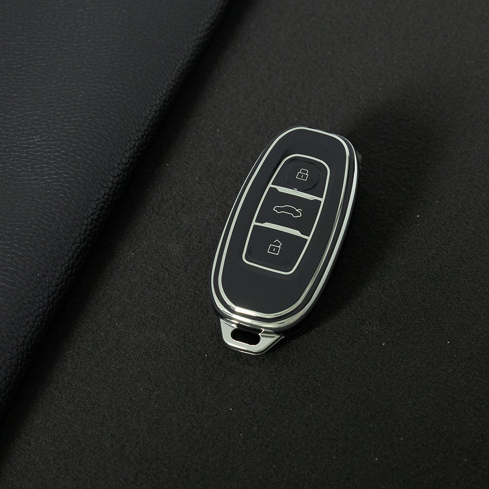 HNC1T1 Black-Silver Plating Soft TPU Car Key Case Cover Shell for Hongqi BESTURN B50 B70 E-HS3 H5 H7 Saloon H9 HQ3 HS5 HS7 SHENGSHI Key Rings Keychain Bag