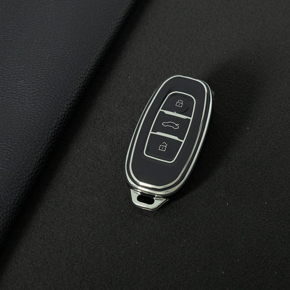 HNC1T1 Black-Silver Plating Soft TPU Car Key Case Cover Shell for Hongqi BESTURN B50 B70 E-HS3 H5 H7 Saloon H9 HQ3 HS5 HS7 SHENGSHI Key Rings Keychain Bag