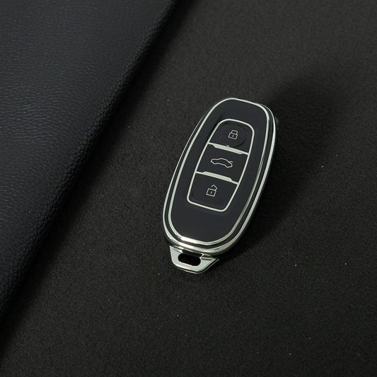 HNC1T1 Black-Silver Plating Soft TPU Car Key Case Cover Shell for Hongqi BESTURN B50 B70 E-HS3 H5 H7 Saloon H9 HQ3 HS5 HS7 SHENGSHI Key Rings Keychain Bag