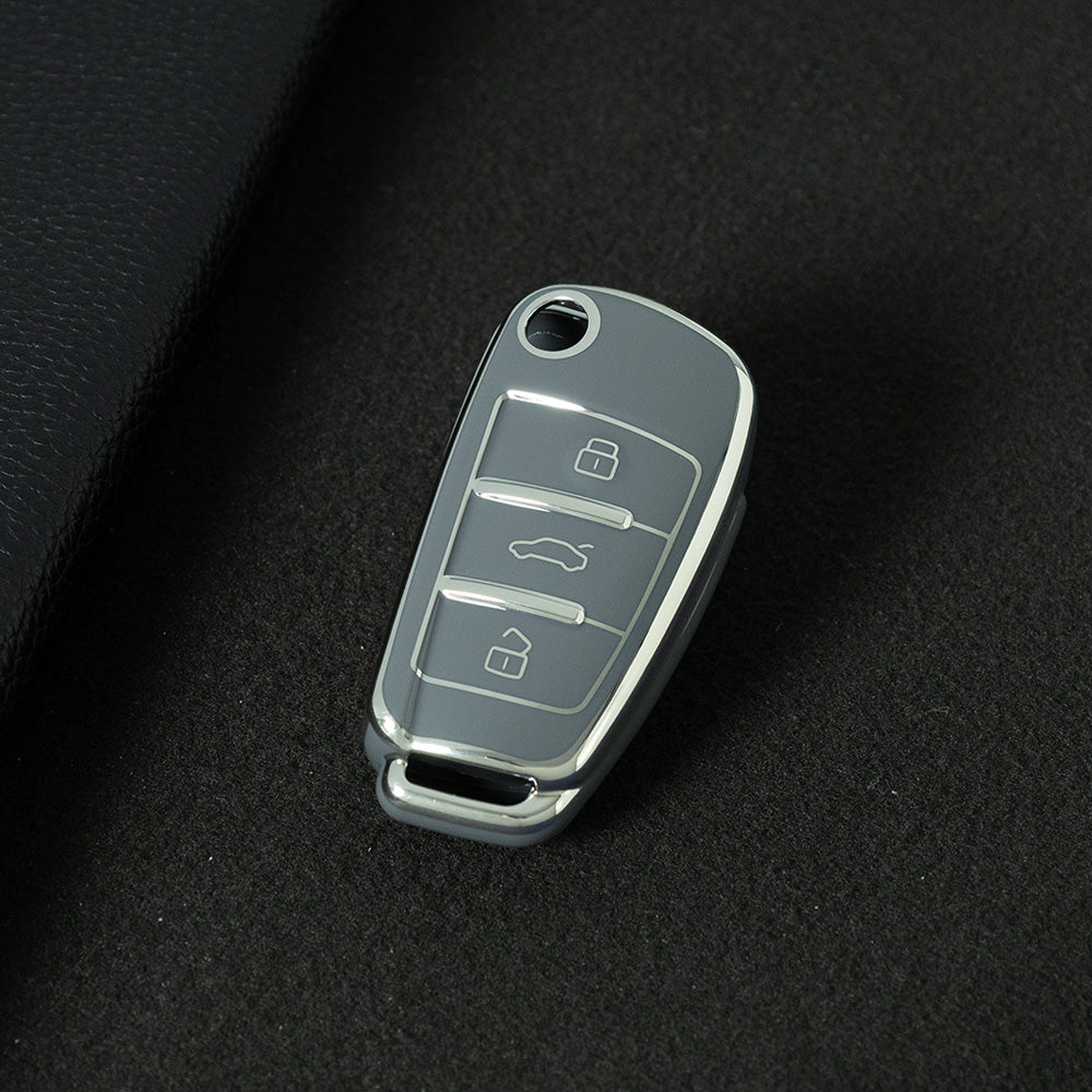 AUD1T1 Space Gray-Silver Plating Car Key Cover For Audi Q3 Q7 Q5 TT Q2L A3 A1 Fold Key Rings Keychain Bag