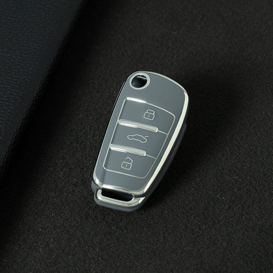 AUD1T1 Space Gray-Silver Plating Car Key Cover For Audi Q3 Q7 Q5 TT Q2L A3 A1 Fold Key Rings Keychain Bag
