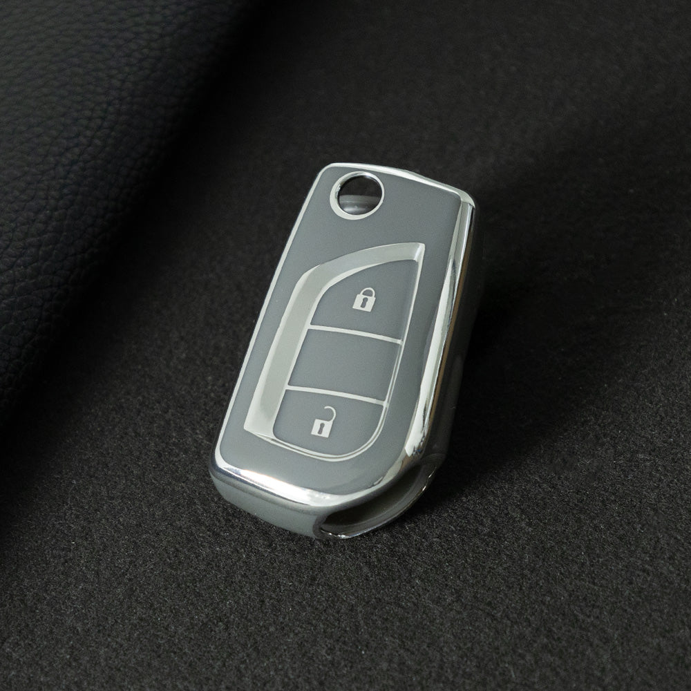 TOA2T1 Space Gray-Silver Plating Car Key Cover TPU Soft Cover Key Cases Suitable for toyota Carola Highlander New Reith RAV4 Car Key Cover