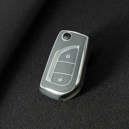 TOA2T1 Space Gray-Silver Plating Car Key Cover TPU Soft Cover Key Cases Suitable for toyota Carola Highlander New Reith RAV4 Car Key Cover