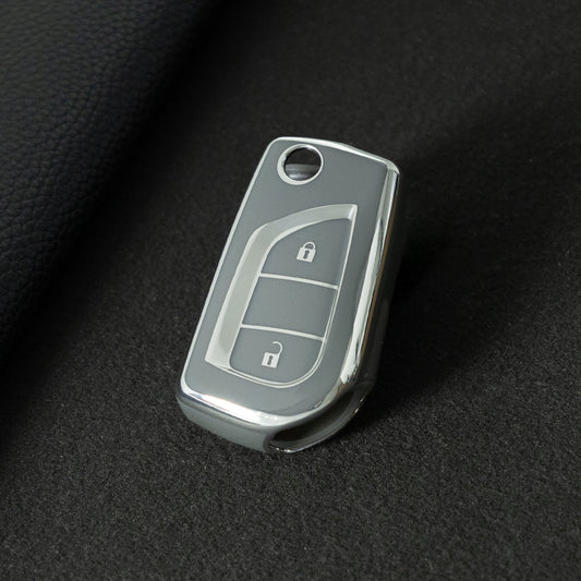 TOA2T1 Space Gray-Silver Plating Car Key Cover TPU Soft Cover Key Cases Suitable for toyota Carola Highlander New Reith RAV4 Car Key Cover