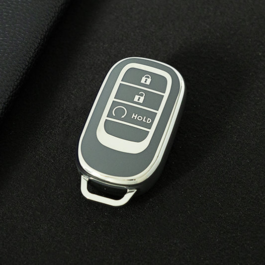 HOB3T1 Space Gray-Silver Plating Car Key Cover TPU Remote Key Fob Cover 4-button Car Key Case Protective Accessories Suitable for Honda Accord Civic HR-V CR-V Pilot Odyssey