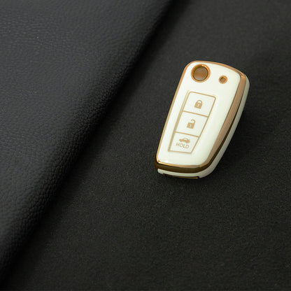 NIC1T1 White-Gold Plating Car Key Cover Soft TPU Car Remote Key Case Cover Shell for Nissan X-Trail Qashqai J11 Juke Murano Micra Tiida Maxima Altima Kicks Accessories