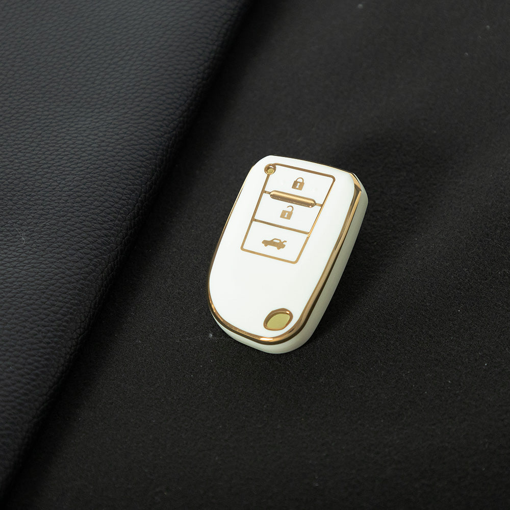 TOI1T1 White-Gold Plating 3 Buttons TPU Car Key Cover Case for Toyota Yaris HAIs 2020 Hiace 200 Sienta